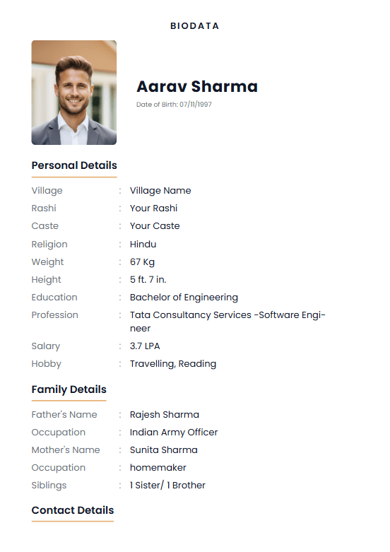 Hindu Bride Biodata Partner Preference: a marriage biodata format (For Bride (Girl), Hindu / Brahmin, Detailed Two-Page)