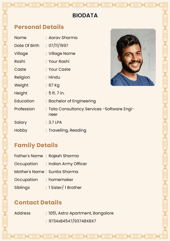 Hindu Bride Simple Biodata: a marriage biodata format (For Bride (Girl), Hindu / Brahmin, Simple One-Page)