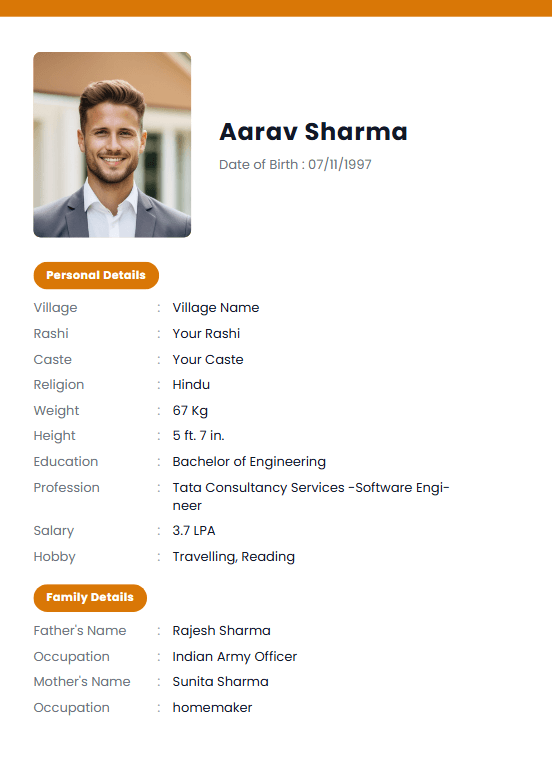 Hindu Groom Biodata Parents Favorite: a marriage biodata format (For Groom (Boy), Hindu / Brahmin, Detailed Two-Page)