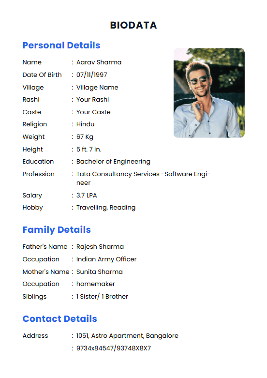 Hindu Marriage Biodata Most Popular: a marriage biodata format (For Bride (Girl), Hindu / Brahmin, Detailed Two-Page)