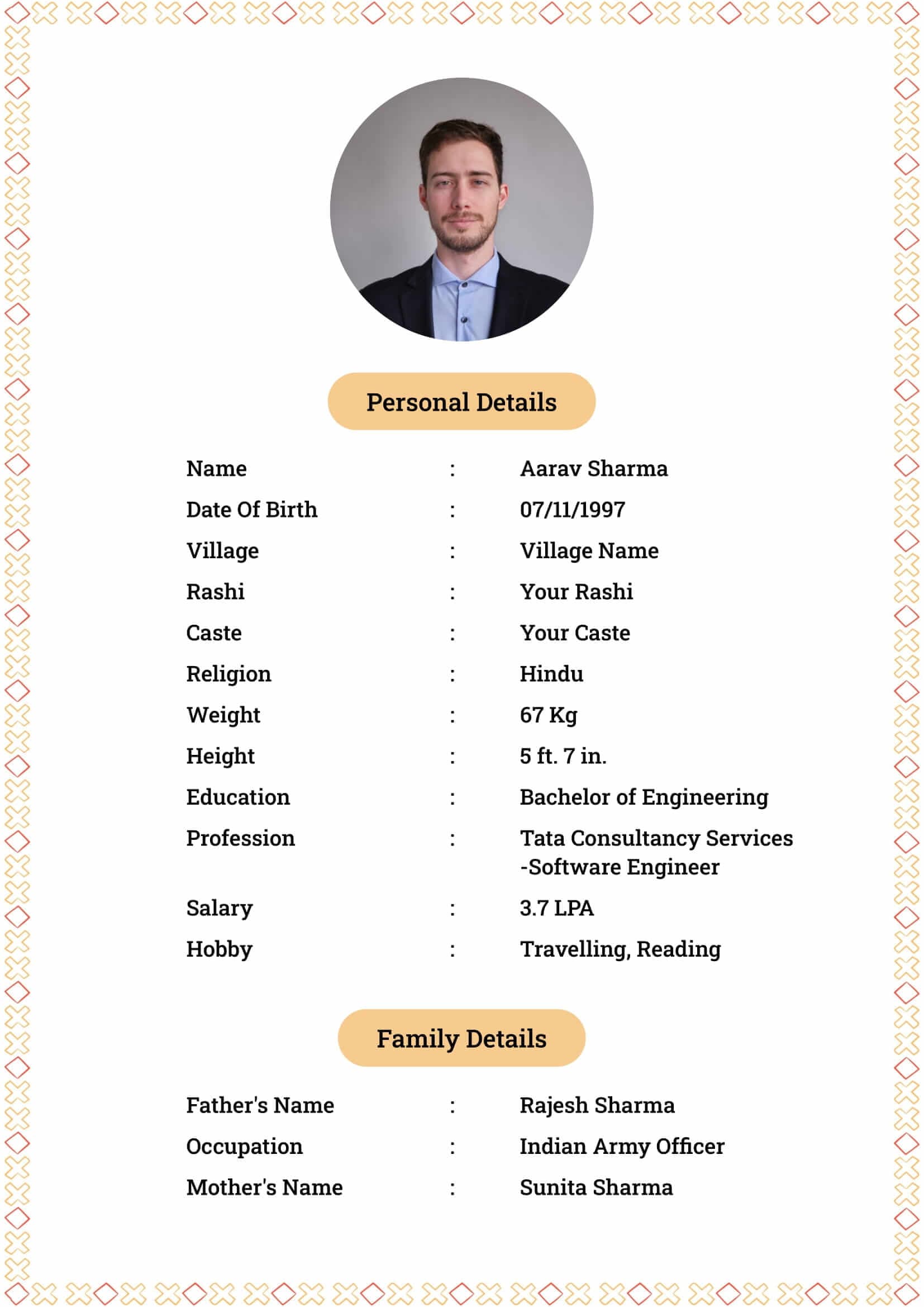Marathi Groom Biodata Detailed: a marriage biodata format (For Groom (Boy), Marathi, Detailed Two-Page)