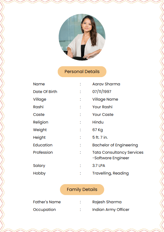Muslim Bride Biodata Simple: a marriage biodata format (For Bride (Girl), Muslim, Simple One-Page)