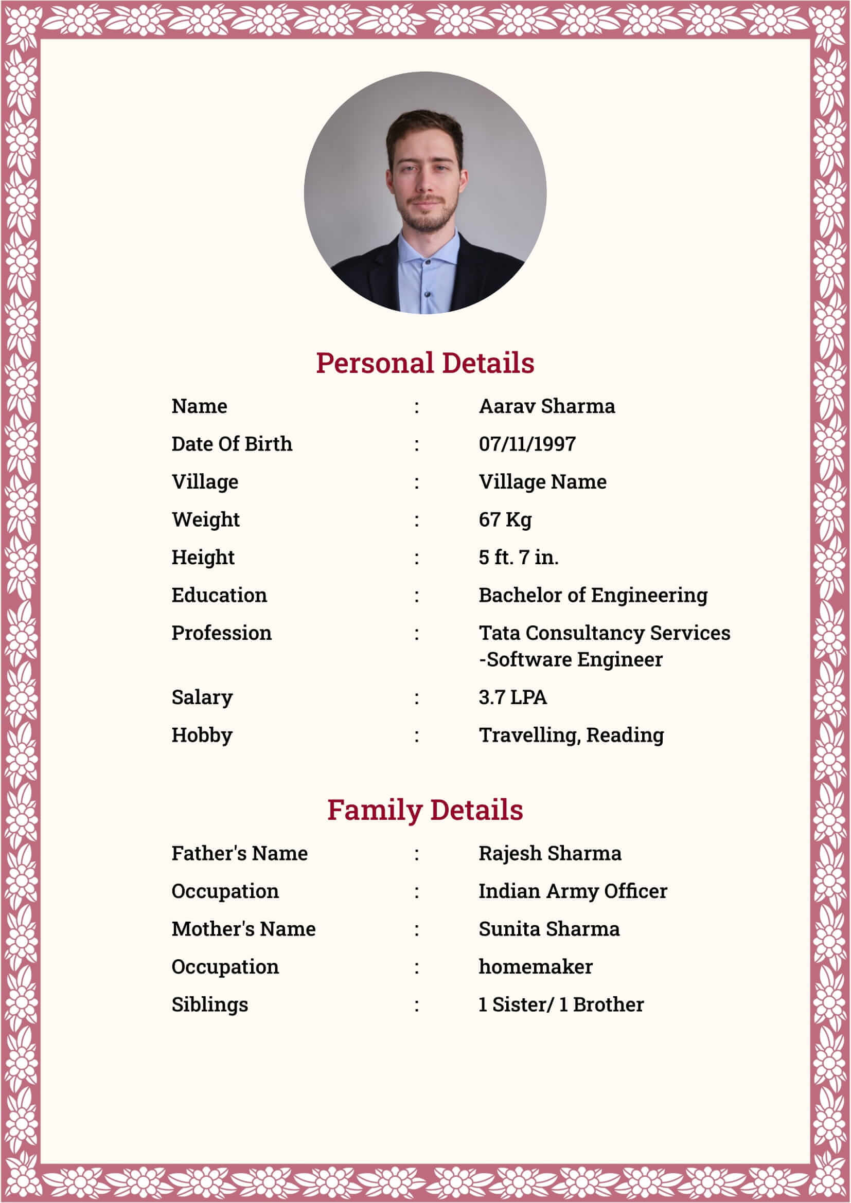 Muslim Groom Biodata Simple: a marriage biodata format (For Groom (Boy), Muslim, Simple One-Page)